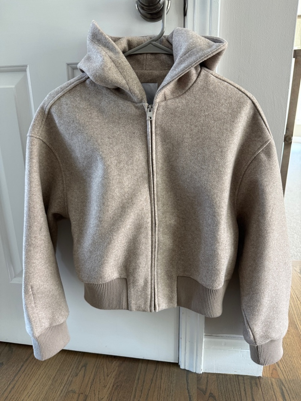 Cropped Hooded Spring Jacket in Neutral Taupe